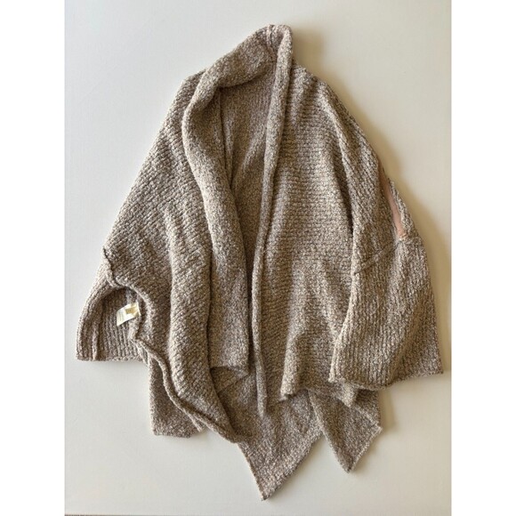 Free People Cardigan Women Large Tan BFF Marled Knit Oversized Open Front Boucle - Picture 10 of 14